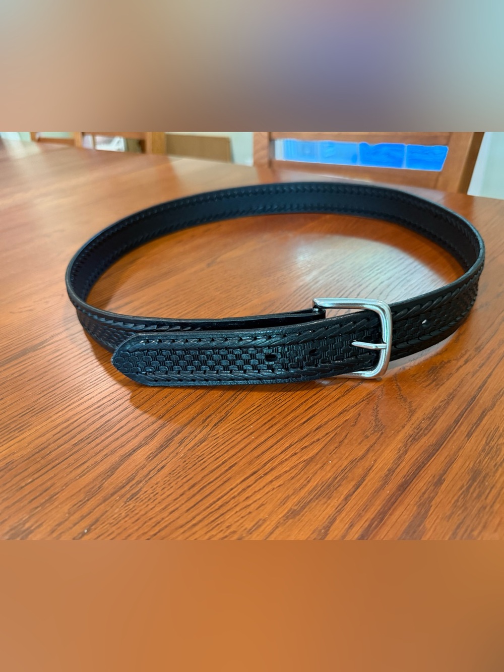 Genuine Leather Basketweave Tooled Black Belt Size 42 Western Casual